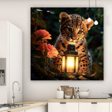 Lade das Bild in den Galerie-Viewer, Aluminiumbild Goldiges kleines Leopardenkind Quadrat
