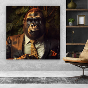Spannrahmenbild Gorilla im Anzug Digital Art Quadrat