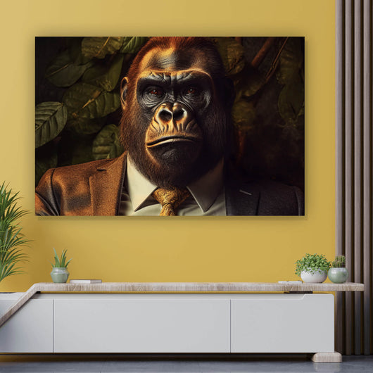 Aluminiumbild gebürstet Gorilla im Anzug Digital Art Querformat