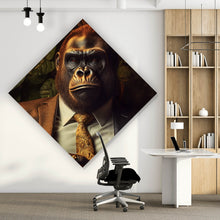 Lade das Bild in den Galerie-Viewer, Aluminiumbild gebürstet Gorilla im Anzug Digital Art Raute
