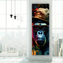 Lade das Bild in den Galerie-Viewer, Aluminiumbild gebürstet Gorilla mit Brille und Hut Cool Pop Art Panorama Hoch
