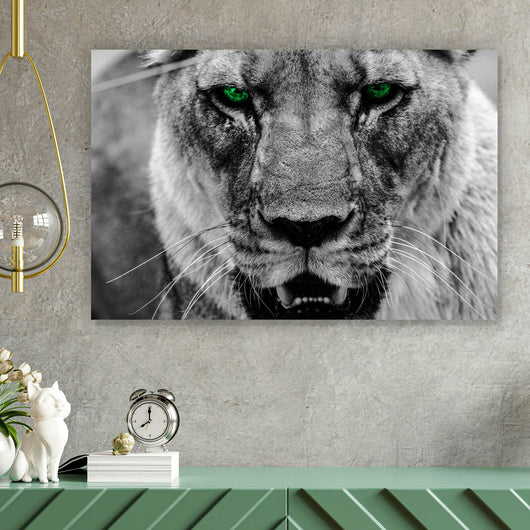Acrylglasbild Green Eye Lion Querformat