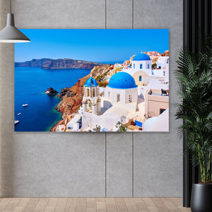 Acrylglasbild Griechische Stadt auf Santorini Querformat