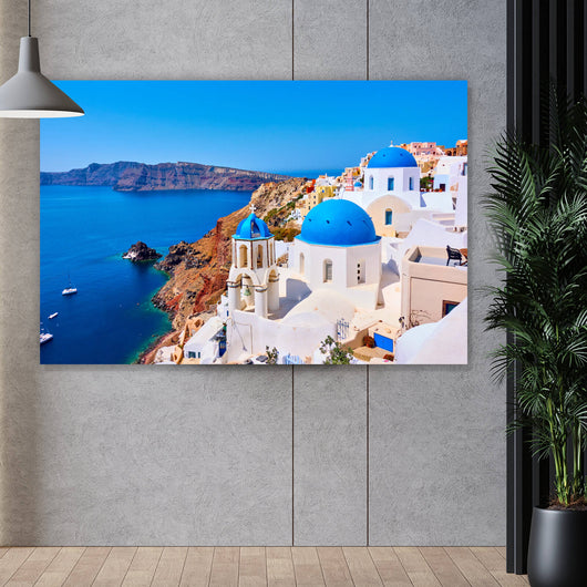 Acrylglasbild Griechische Stadt auf Santorini Querformat