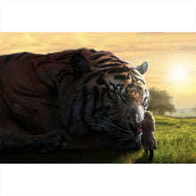 Lade das Bild in den Galerie-Viewer, Spannrahmenbild Großer Tiger mit Frau Querformat
