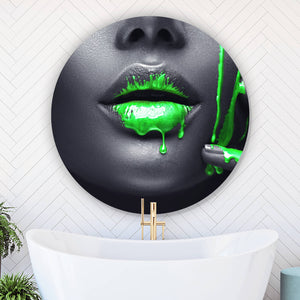 Aluminiumbild gebürstet Grüne Lippen Kreis