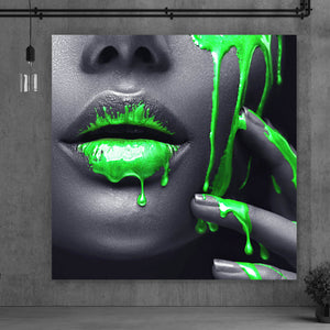 Spannrahmenbild Grüne Lippen Quadrat