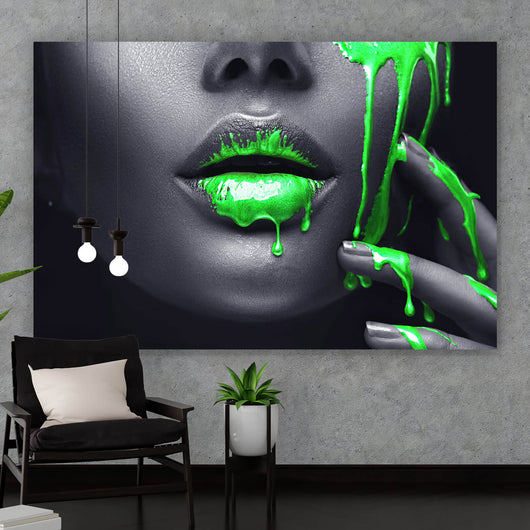 Aluminiumbild gebürstet Grüne Lippen Querformat
