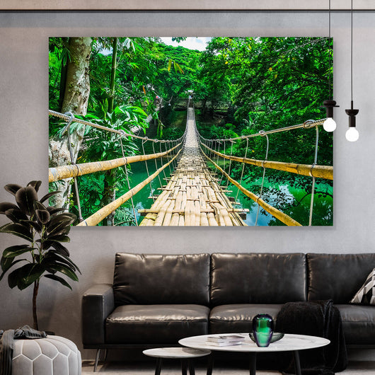 Leinwandbild Hängebrücke im Dschungel Querformat