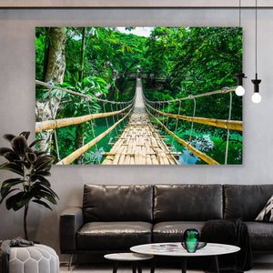 Spannrahmenbild Hängebrücke im Dschungel Querformat