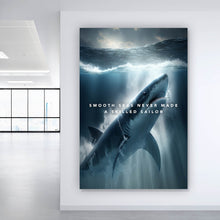 Lade das Bild in den Galerie-Viewer, Aluminiumbild Haifisch mit Spruch Hochformat
