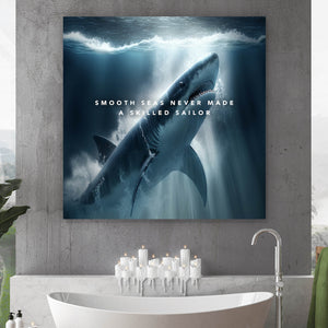 Poster Haifisch mit Spruch Quadrat