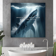 Lade das Bild in den Galerie-Viewer, Aluminiumbild Haifisch mit Spruch Quadrat
