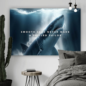 Aluminiumbild Haifisch mit Spruch Querformat