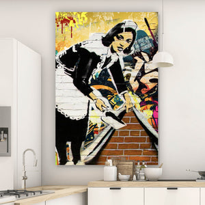 Acrylglasbild Hausmädchen Graffiti Banksy Hochformat