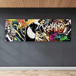 Aluminiumbild Hausmädchen Graffiti Banksy Panorama
