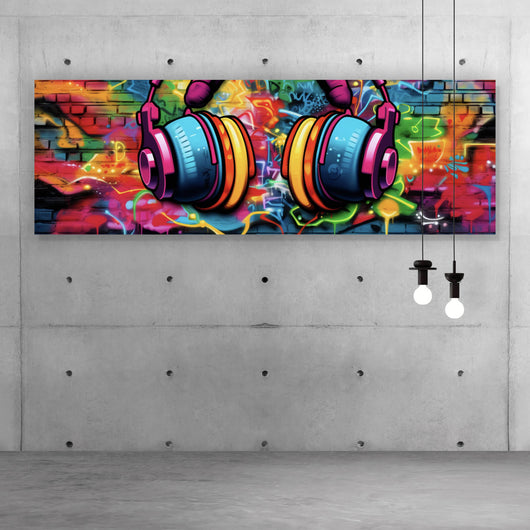 Leinwandbild Headphones Street Art Panorama