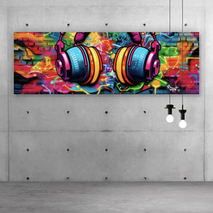 Aluminiumbild gebürstet Headphones Street Art Panorama