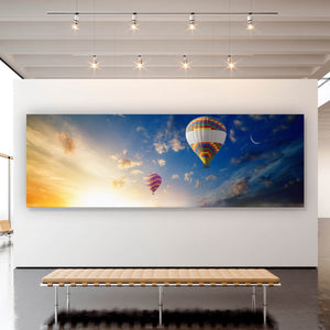 Aluminiumbild Heißluftballons bei Sonnenaufgang Panorama