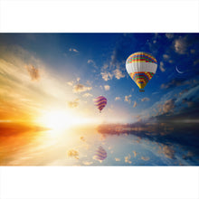 Lade das Bild in den Galerie-Viewer, Aluminiumbild gebürstet Heißluftballons bei Sonnenaufgang Querformat
