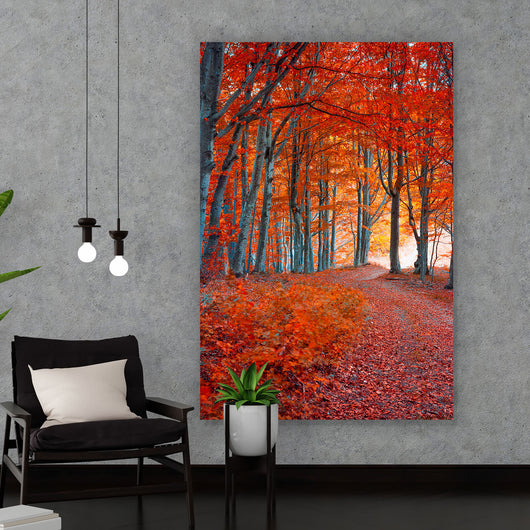 Acrylglasbild Herbstmorgen im Wald Hochformat