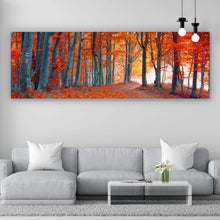 Lade das Bild in den Galerie-Viewer, Aluminiumbild gebürstet Herbstmorgen im Wald Panorama
