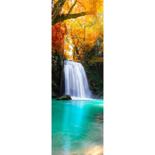 Lade das Bild in den Galerie-Viewer, Leinwandbild Herbstwald mit Wasserfall Panorama Hoch
