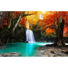 Lade das Bild in den Galerie-Viewer, Leinwandbild Herbstwald mit Wasserfall Querformat
