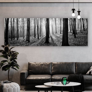 Poster Herbstwald Schwarz Weiß Panorama