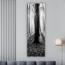 Lade das Bild in den Galerie-Viewer, Aluminiumbild Herbstwald Schwarz Weiß Panorama Hoch
