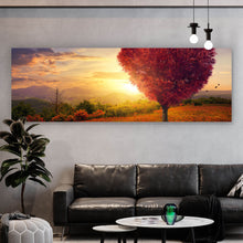 Lade das Bild in den Galerie-Viewer, Aluminiumbild gebürstet Herz Baum bei Sonnenuntergang Panorama
