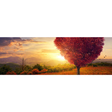 Lade das Bild in den Galerie-Viewer, Aluminiumbild Herz Baum bei Sonnenuntergang Panorama
