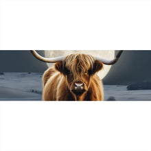 Lade das Bild in den Galerie-Viewer, Leinwandbild Highland Rind im Mondschein Panorama
