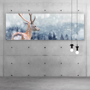 Leinwandbild Hirsch im Winter Panorama