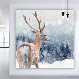Spannrahmenbild Hirsch im Winter Quadrat