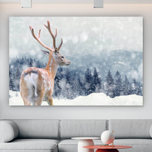 Aluminiumbild Hirsch im Winter Querformat