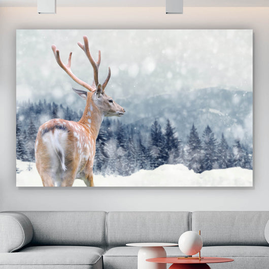 Acrylglasbild Hirsch im Winter Querformat
