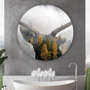 Aluminiumbild Hirsch Silhouette mit Wald Kreis