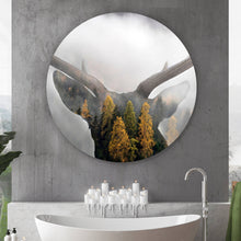 Lade das Bild in den Galerie-Viewer, Aluminiumbild gebürstet Hirsch Silhouette mit Wald Kreis
