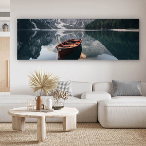 Poster Holzboot am Bergsee Panorama