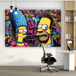 Aluminiumbild gebürstet Marge und Homer Pop Art Querformat