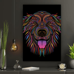 Spannrahmenbild Hund aus bunten Mustern Hochformat