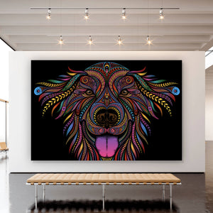 Spannrahmenbild Hund aus bunten Mustern Querformat