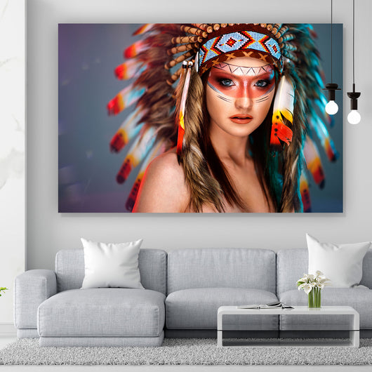 Acrylglasbild Indianerfrau Querformat