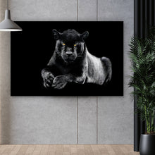 Lade das Bild in den Galerie-Viewer, Aluminiumbild Jaguar auf schwarzem Hintergrund Querformat
