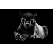 Lade das Bild in den Galerie-Viewer, Leinwandbild Jaguar auf schwarzem Hintergrund Querformat
