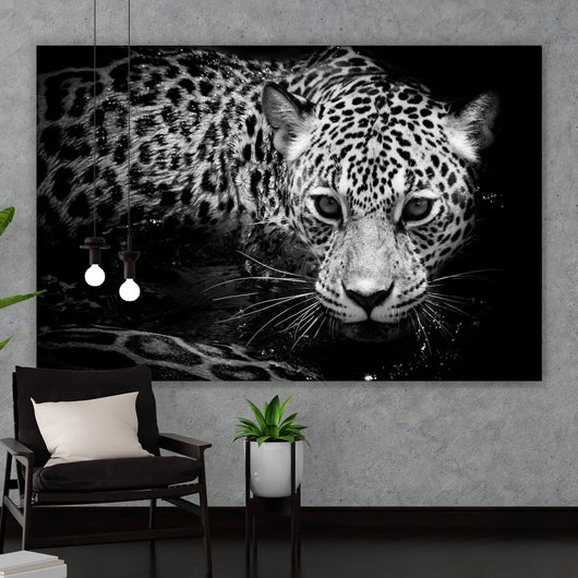 Aluminiumbild Leopard Schwarz Weiß Querformat