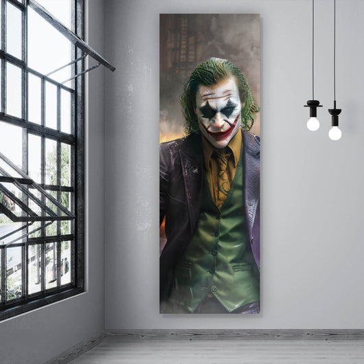 Aluminiumbild Joker mit Sportwagen Panorama Hoch
