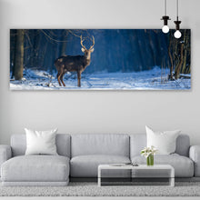 Lade das Bild in den Galerie-Viewer, Aluminiumbild Junger Rothirsch im Winterwald Panorama
