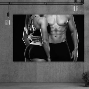 Acrylglasbild Sportliches Paar Schwarz Weiß Querformat